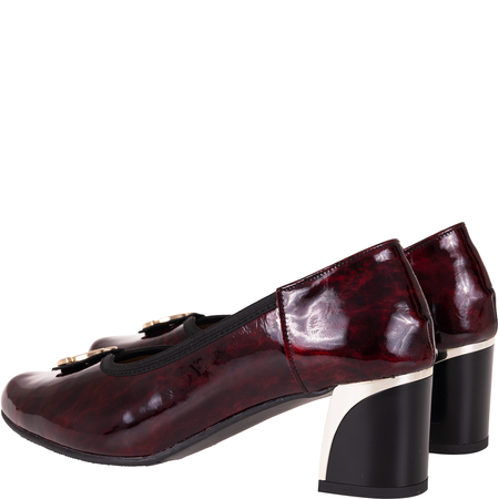 Czółenka na słupku Syrena SE P-313 bordowe - skóra naturalna