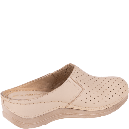 Beżowe klapki skórzane marki Syrena SWB 562 na koturnie