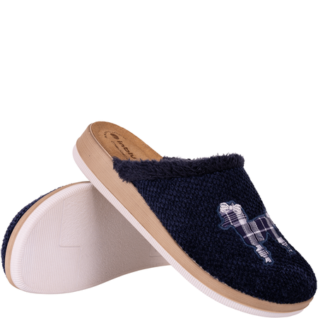 Kapcie damskie Inlu CT000042 granatowe - skórzana wkładka