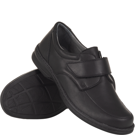 Skórzane półbuty męskie o podwyższonej tęgości H - Syrena SH 806, czarne