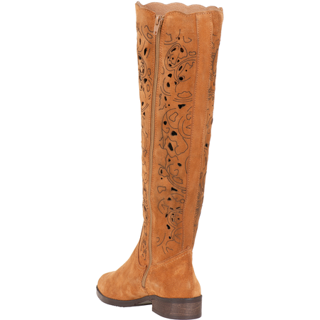 Piękne skórzane ażurowe kozaki damskie Syrena SOP 203/1 rude