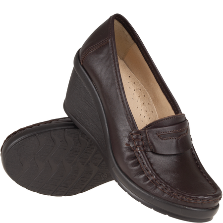 Półbuty na koturnie skórzane Syrena SST 1593/50 ciemny brąz