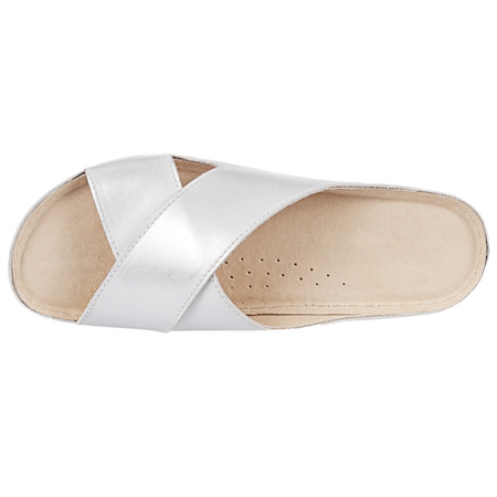 Klapki damskie skórzane Syrena SST 826 srebrne