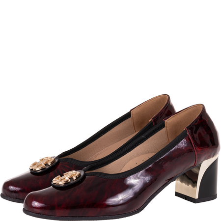 Czółenka na słupku Syrena SE P-313 bordowe - skóra naturalna