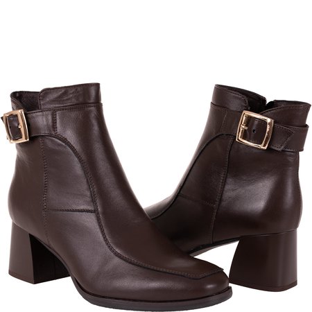 Skórzane botki na obcasie - Syrena SGO 1978 czekolada