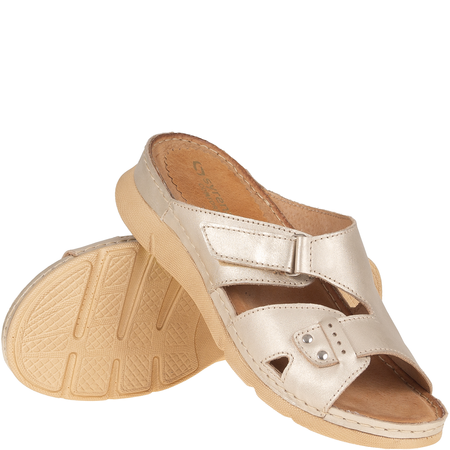 Klapki damskie Syrena SOT 423 - skóra naturalna, złote