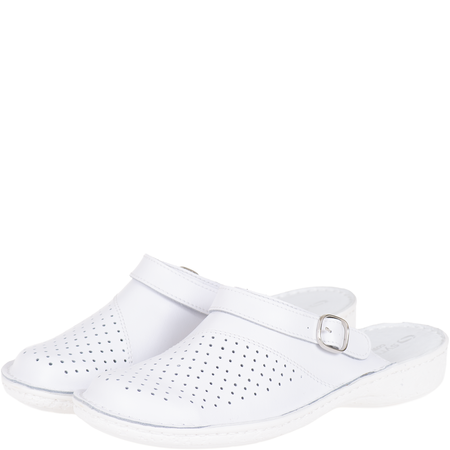 Białe klapki sanitarne ze skóry naturalnej Syrena SH 275