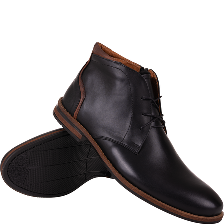 Męskie zimowe trzewiki Syrena SI 097-784 czarne skóra naturalna ocieplane