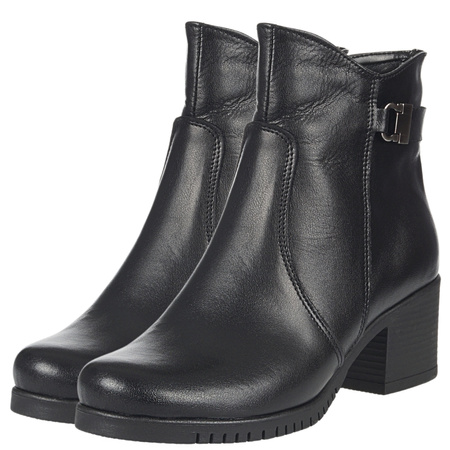 Czarne botki damskie skórzane na obcasie - Syrena SE 632