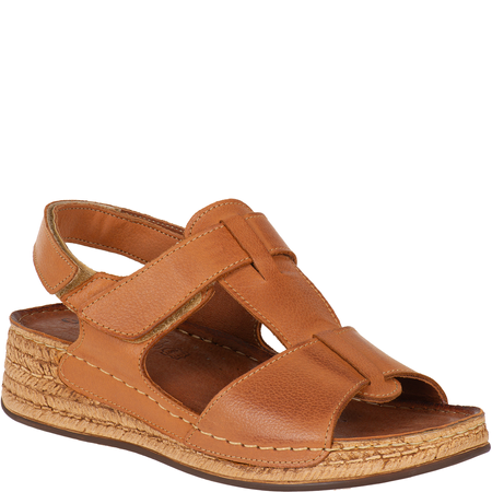 Sandały Syrena SST 995 rude - skórzane, na rzepy, koturn 4 cm