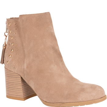 Modne botki damskie Syrena SLA 1111/206 beż - skóra welurowa