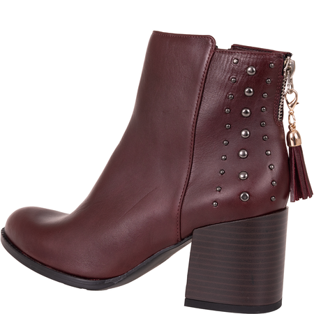 Modne botki damskie Syrena SLA 1111/66 bordowe - skóra licowa