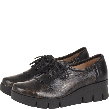 Półbuty Syrena SE 0511 złoto-czarne, lakierowana skóra, koturn 5 cm