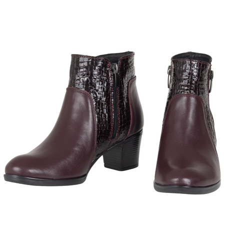 Komfortowe botki damskie Syrena SE 404 - bordowe, skóra