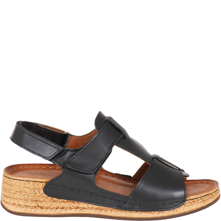 Sandały Syrena SST 995 czarne - skórzane, na rzepy, koturn 4 cm