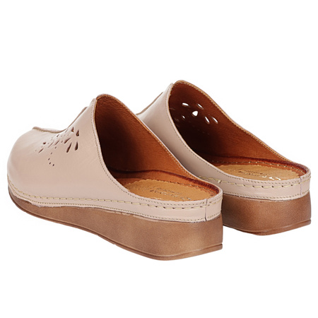 Klapki damskie skóra naturalna Syrena SST 922/M beżowe