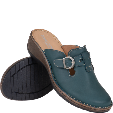 Zielone klapki skórzane damskie z klamrą - Syrena SH 242