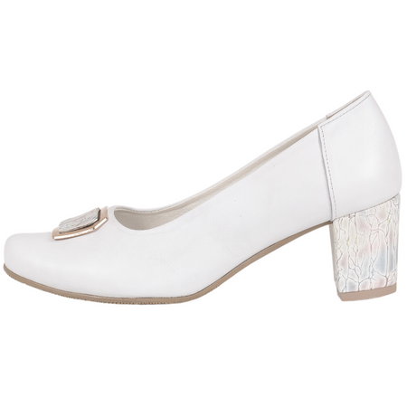 Czółenka na obcasie skórzane damskie - Syrena SE 7140 białe