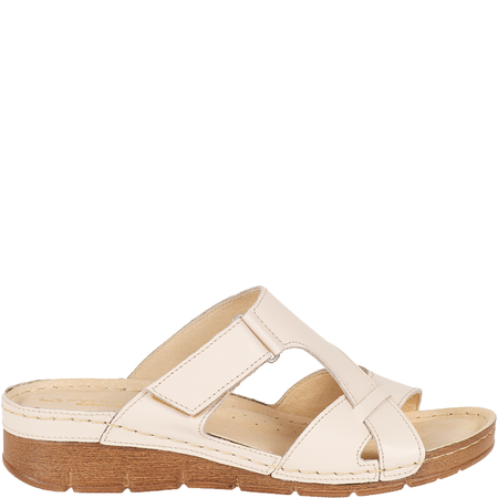 Klapki skórzane damskie marki Syrena SST 908/K jasny beż