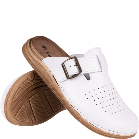Białe klapki męskie Inblu VE0002KU skórzane sanitarne z klamrą