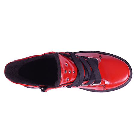 Botki damskie płaskie skórzane lakierowane Syrena SH 513 czerwone