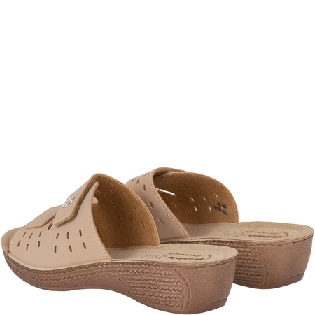 Beżowe klapki Inblu GL-52 z rzepem | obuwie na koturnie