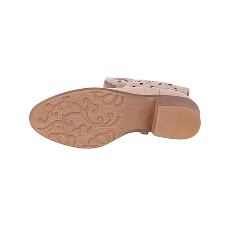 Kozaki damskie kowbojki ażurowe zamszowe skórzane Syrena SOP 613 cappucino