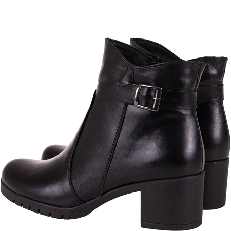 Czarne botki damskie skórzane na obcasie - Syrena SE 0632