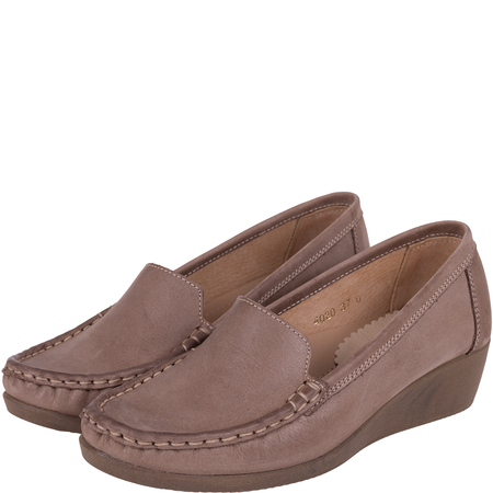 Syrena SH 4020 beż - mokasyny skórzane na koturnie 4 cm