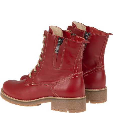 Modne botki damskie Syrena SST 4038 - czerwone, skórzane