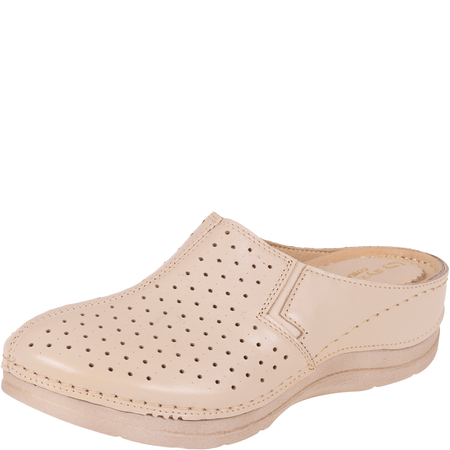 Beżowe klapki skórzane marki Syrena SWB 562 na koturnie