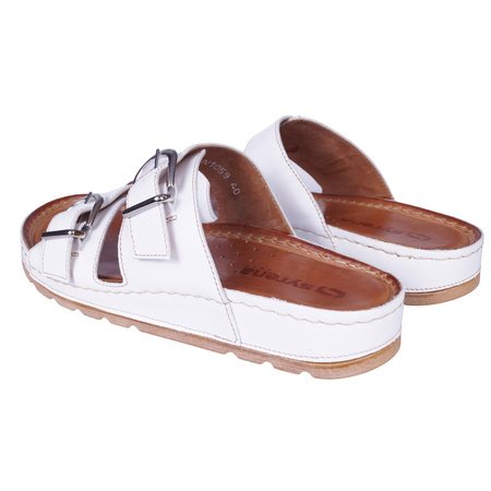 Białe komfortowe klapki skórzane damskie SYRENA SBB 221059