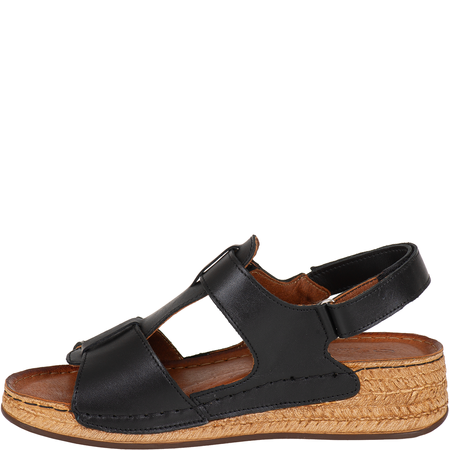 Sandały Syrena SST 995 czarne - skórzane, na rzepy, koturn 4 cm