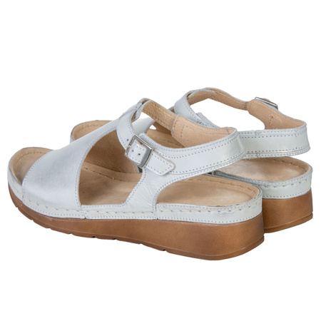 Skórzane sandały damskie SST 924 biało-srebrne