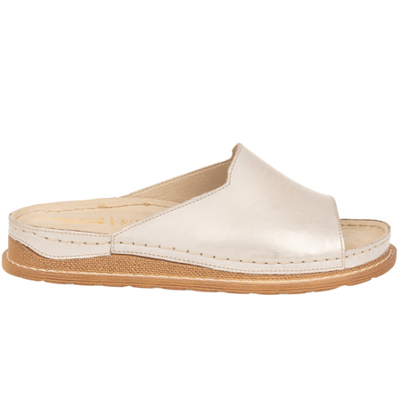 Klapki damskie skórzane marki Syrena SST 937 beżowo-złote