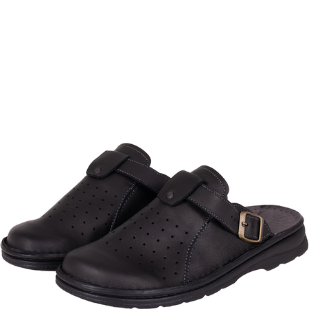 Klapki męskie Syrena SH 812 czarne skóra naturalna