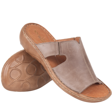 Skórzane klapki damskie marki Syrena SST 663 cappuccino