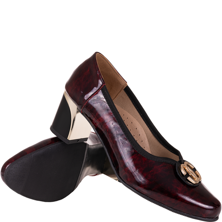 Czółenka na słupku Syrena SE P-313 bordowe - skóra naturalna