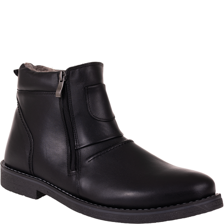 Męskie trzewiki zimowe Syrena SI 005-459 czarne skórzane, ocieplane, dwa zamki