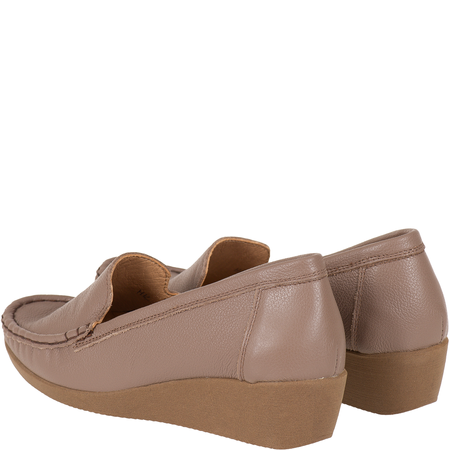 Syrena SH 4020 khaki, mokasyny damskie skórzane na koturnie