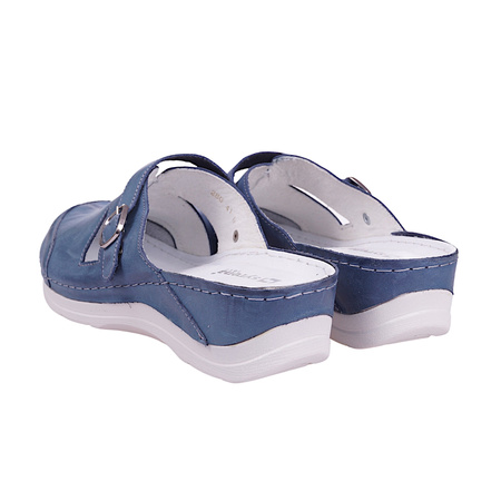 Komfortowe klapki damskie zakryte skóra naturalna Syrena SH 280 granatowe