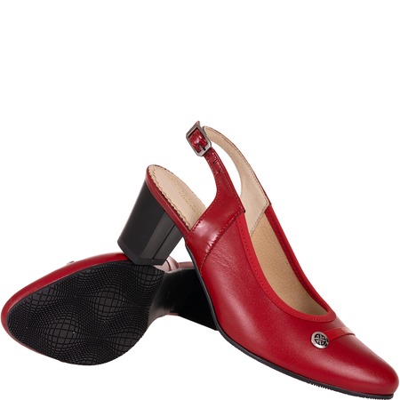 Czółenka damskie skórzane Wielbut 543 czerwone na słupku