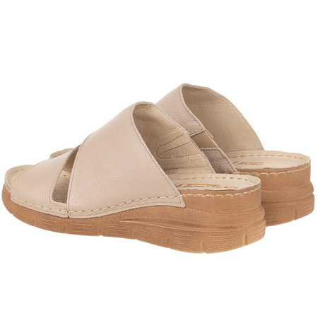 Klapki na koturnie skórzane marki Syrena SST 981 beżowe