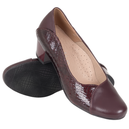 Czółenka damskie skórzane na słupku Syrena SE 7121 bordowe