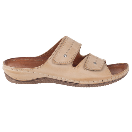 Klapki skórzane SST 828 beżowe marki Syrena - komfort i styl