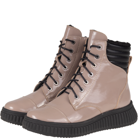 Skórzane botki damskie Syrena SH 599 beżowe lakierowane