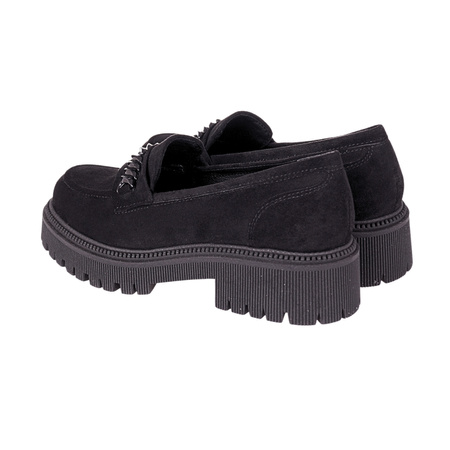 Zamszowe półbuty damskie na grubej podeszwie- skóra ekologiczna Excel 117/067 czarne