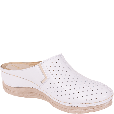 Białe klapki skórzane marki Syrena SWB 562 na koturnie