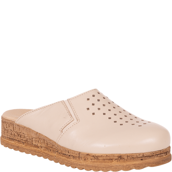 Beżowe klapki skórzane marki Wielbut 563 na koturnie