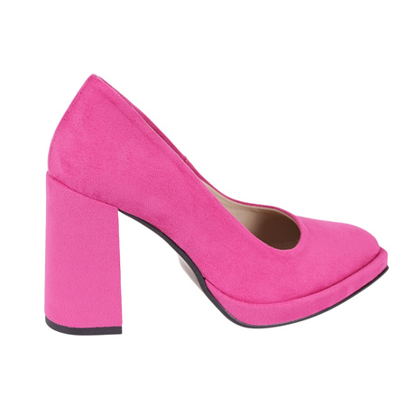 Czółenka damskie na grubym obcasie Syrena SEDA 329 fuksja zamsz